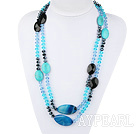 51.2 inches long style peaceful blue agate turquoise and crystal necklace