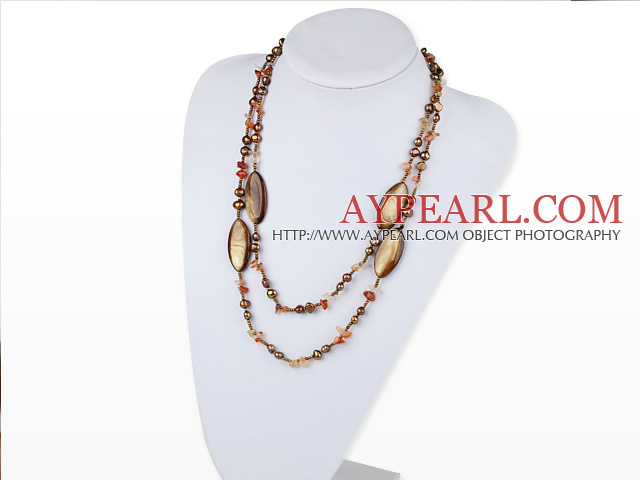 47,2 cm lang Stil braun Perlmutt und Achat Halskette