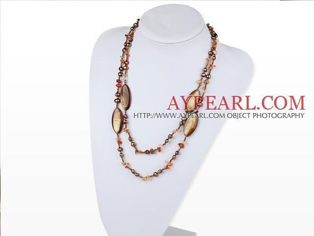 47,2 cm de long brun nacre style et le collier agate