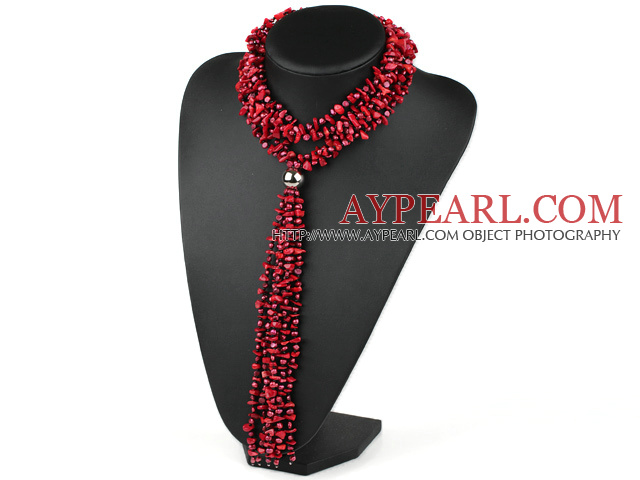 vogue jewelry 31.5 inches Y shape red coral and pearl necklace