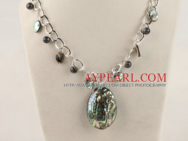 bold metal chain abalone pendant necklace with extendable chain