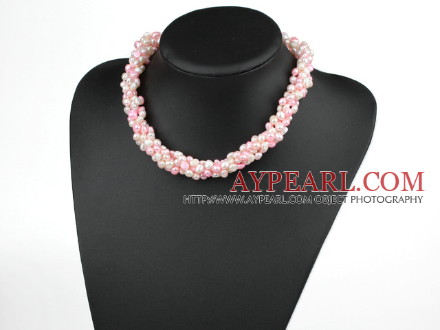fresh water 6-7mm white and pink pearl multi strand necklace
