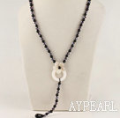 Wholesale Y shape 19.7 inches crystal black agate necklace with white shell flower