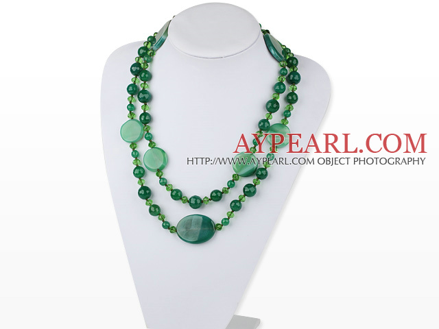 47.2 inches long style peaceful green agate and crystal necklace