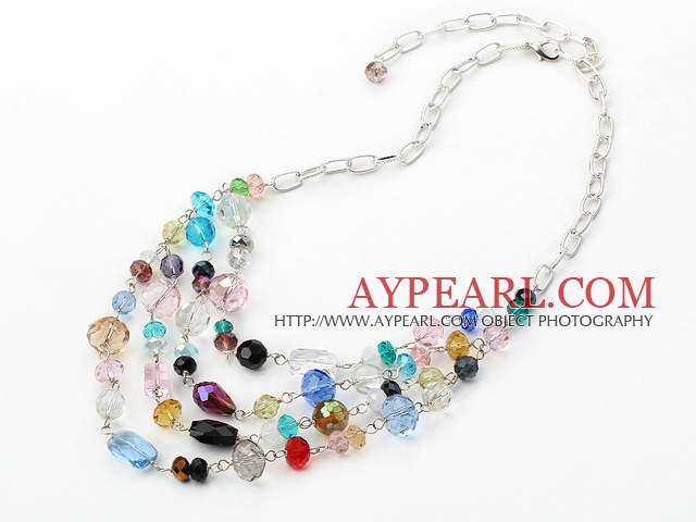 multi strand colorful crystal necklace with extendable chain