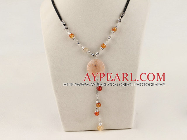 forme de Y agate argent tibétain collier de perles avec la chaîne extensible