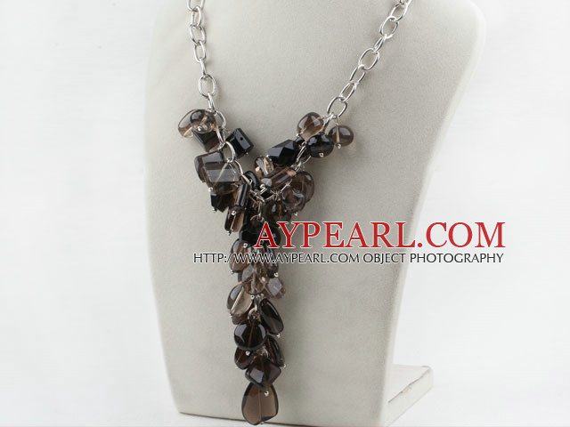 Assorted Natural Smoky Quartz Necklace with Bold Style Metal Chain