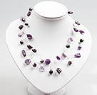 Amethyst and Pearl Beads Crochet Wire Necklace