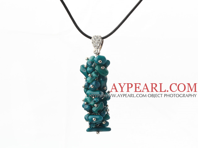 Simple Style Peacock Green Coral Pendant Necklace with Black Thread