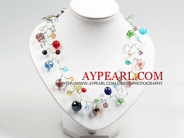 Multi Color Crystal Beads Crochet Wire Necklace