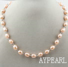 Classic Design 8-9mm Pink Freshwater Pearl og Small Gray Crystal halskjede