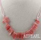 Simple Style Long Teeth Shape Chreey Quartz Necklace with Pink Thread