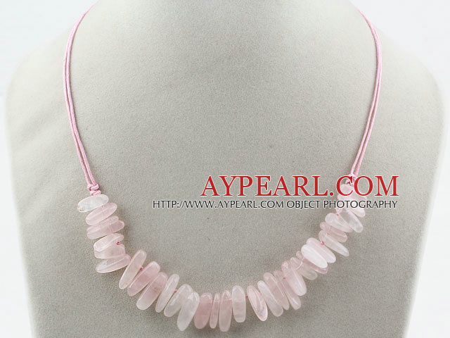 Enkel stil lange tenner Shape Rose Quartz Halskjede med rosa tråd