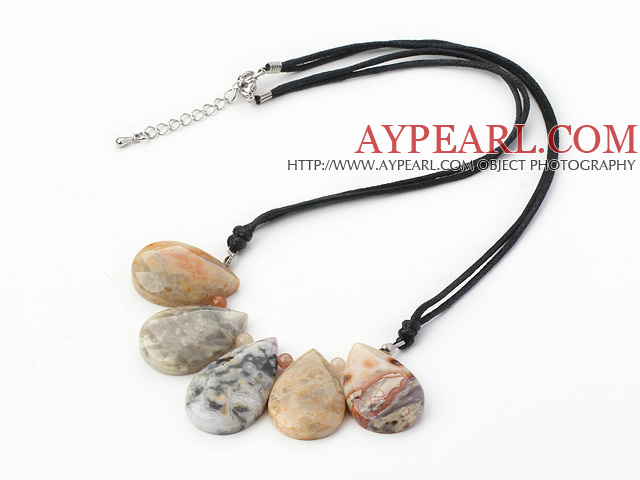 Fan Shape Big Drop Shape Crazy Agate Necklace