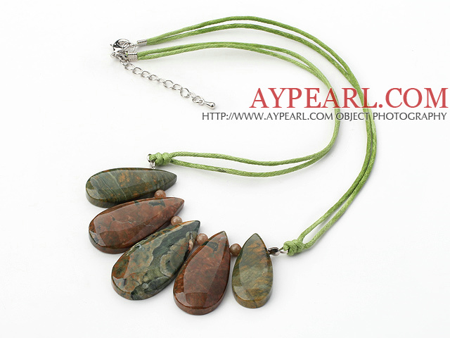 Fan Shape Peacock Stone Necklace with Green Thread