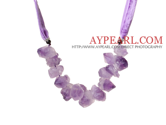 Summer Lovely Design Frosting uregelmessig form Amethyst Stone kjede med lilla Soft Rope