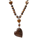 Fashion Beautiful Round Tiger Eye Beads with Heart Shape Pendant Necklace