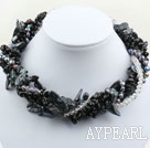 Assorted Multi Strands Black Teeth Shape Pearl Crystal and Black Agate Necklace