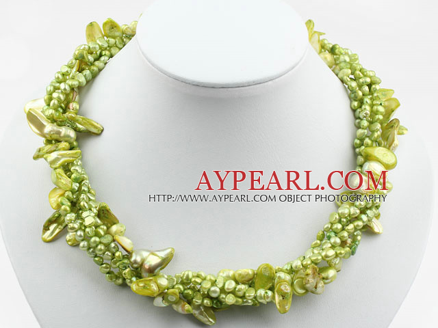 Assorted Multi Strands Yellow Green Color Teeth Shape Pearl Necklace