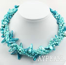 Assortert Multi Strands Lake Blue tenner Shape Pearl Necklace