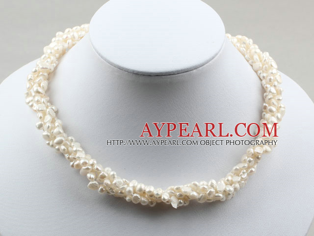 3-4mm White Freshwater Pearl Twistted Necklace