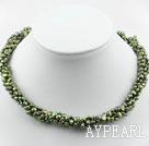 3-4mm d'olive douce Green Pearl Necklace Twistted