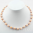 9-10 Pink Freshwater Pearl og Lilla Crystal halskjede