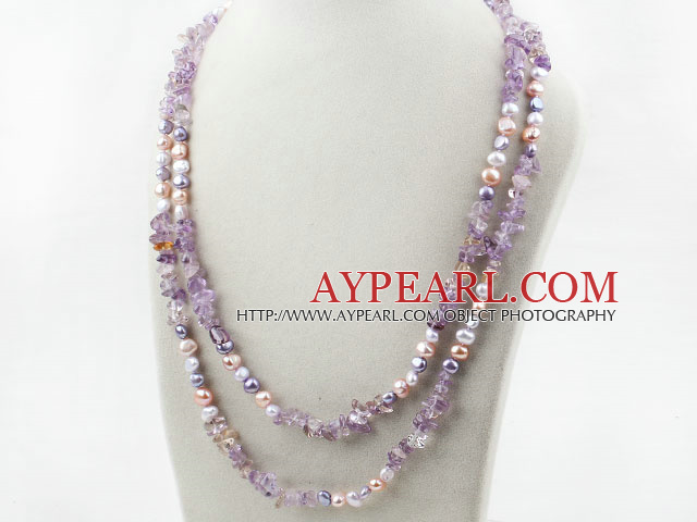 Long Style Purple Series Assorted Freshwater Pearl and Ametrine Necklace