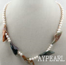 D'eau douce White Pearl et indienne Agate Collier Fleur