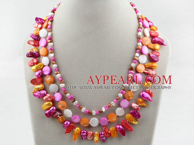 Assorted Multi Color Teeth Shape Freshwater Pearl and Multi Color Shell Necklace