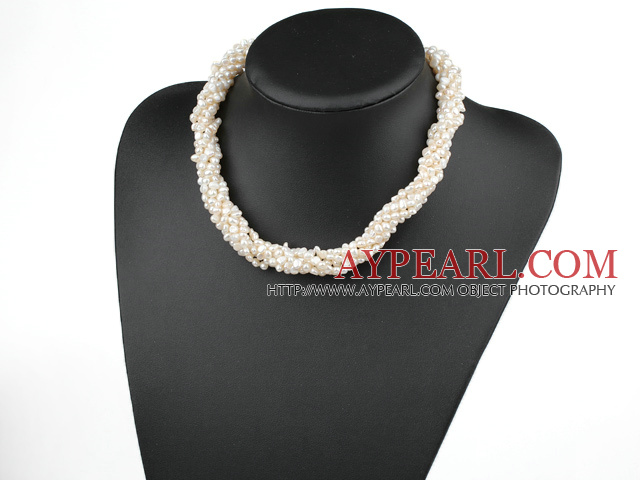 m white pearl multi strand 4mm hvit perle multi tråd necklace halskjede