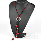 Fashion Simple Style Black Pearl And Mixed Red Coral Loop Charm Pendant Knotted Necklace