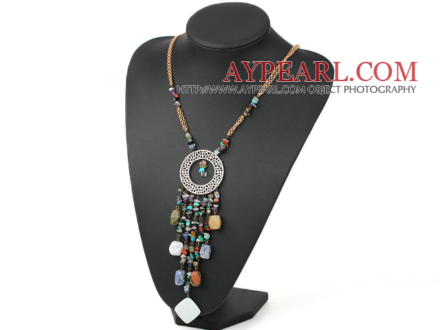 Assorted Multi Stone Pendant Necklace with Yellow Metal Chain