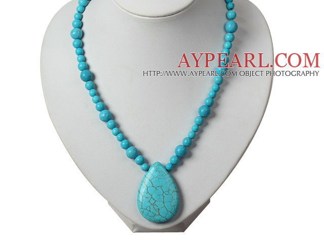 Blue Turquoise Necklace with Teardrop Turquoise Pendant