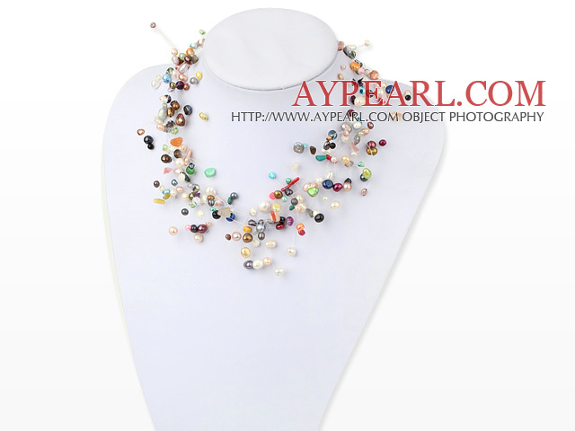 Assorted Multi Color Sötvatten Pearl och Multi Sten Fantastic Bridal Necklace