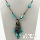 Green Freshwater Pearl and Drop Shape Green Shell Necklace with Bronze Chain