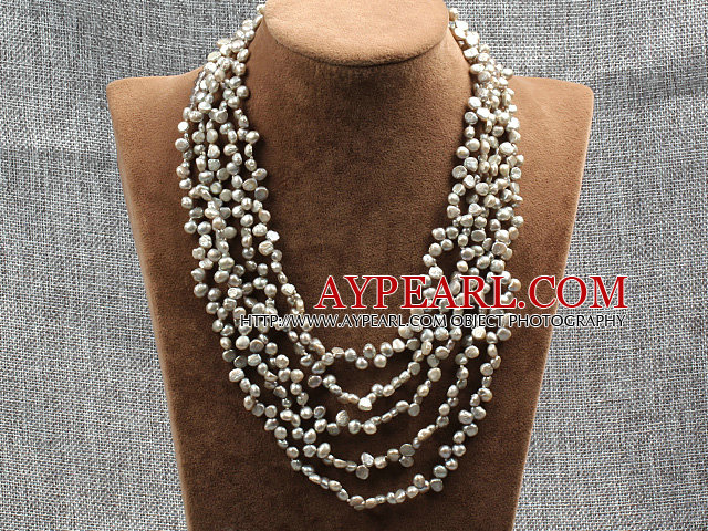 Elegant Fem Layer Natural Grey Rebirth Pearl Crystal Party Halsband