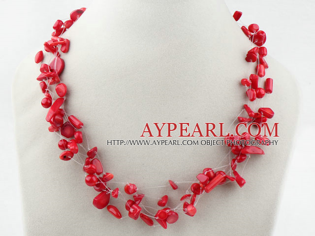 Multi Strands Assorted Red Coral Necklace with Lobster Clasp