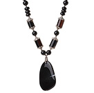 Wholesale Fashion Cool Design Black Agate Beaded Necklace with Agate Pendant