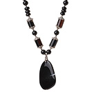 Fashion Cool Design Black Agate Beaded Necklace with Agate Pendant