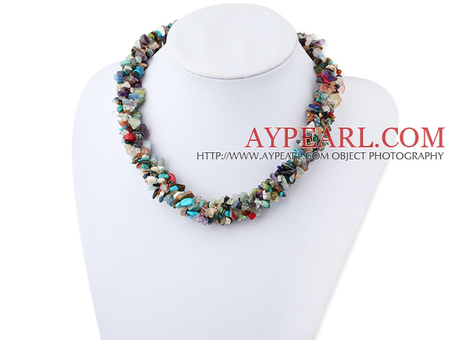 Multi Function Mixted Chip Stone Necklace With Lock Closure, Sweater Necklace