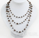 Fashion Long Style Garnet And Smoky Quartz Loop Strand Necklace, Sweater Necklace