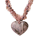 Nice Twisted Strawberry Quartz Rhodonite and Manmade Ctystal with Heart Shape Pendant Necklace