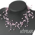 Lovely Fantastic Pink Freshwater Pearl Wedding Bridal Necklace With Lobster Clasp