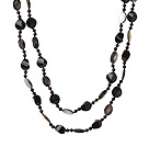 Lont Style A Grade Black Agate Beads and Faceted Black lip Shell Necklace