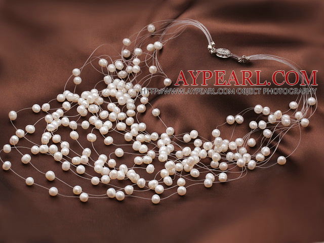 Elegante Art Multi Layer Natur White Pearl Perlen Brauthalsketten