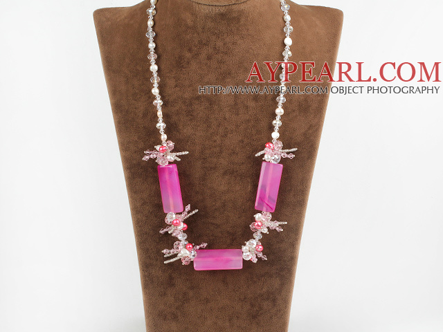 23,6 inches vita sötvatten pärla och rosa agat kristall halsband