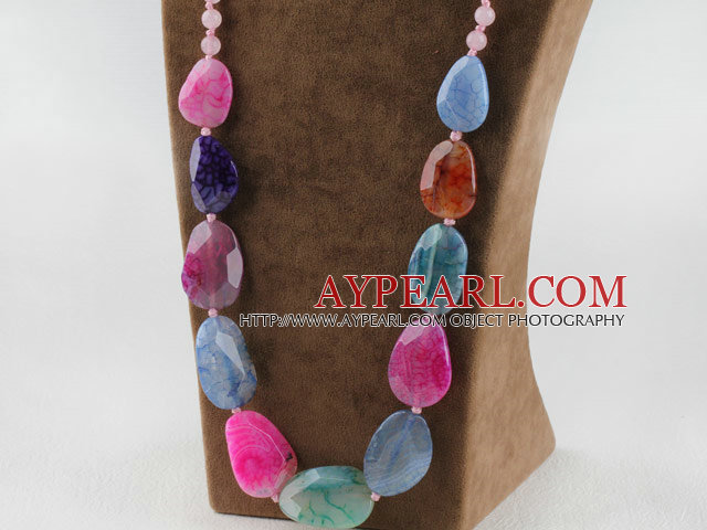 chunky style faceted colorful agate necklace with bold metal chain