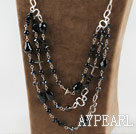 multi strand black agate crystal necklace with metal chain