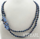 Two Strands Black Freshwater Pearl and Blue Crystal Necklace